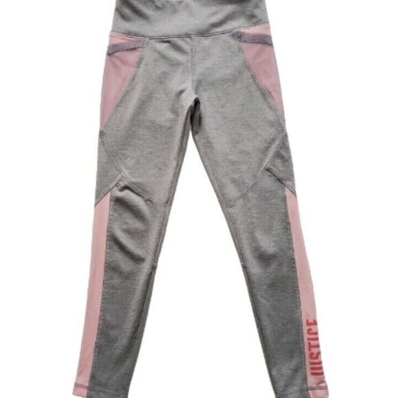 Justice Active Kids Yoga Pink Gray Color Mesh Block Leggings Size 8 - Picture 1 of 9